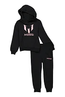 Little Boys Fleece Messi Logo Hoodie and Joggers, Black, Size 6
