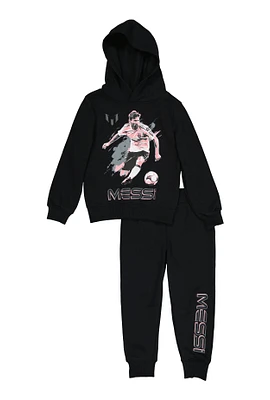 Little Fleece Boys Messi Graphic Hoodie and Joggers, Black, Size 6