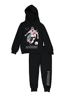 Little Fleece Boys Messi Graphic Hoodie and Joggers, Black, Size 6