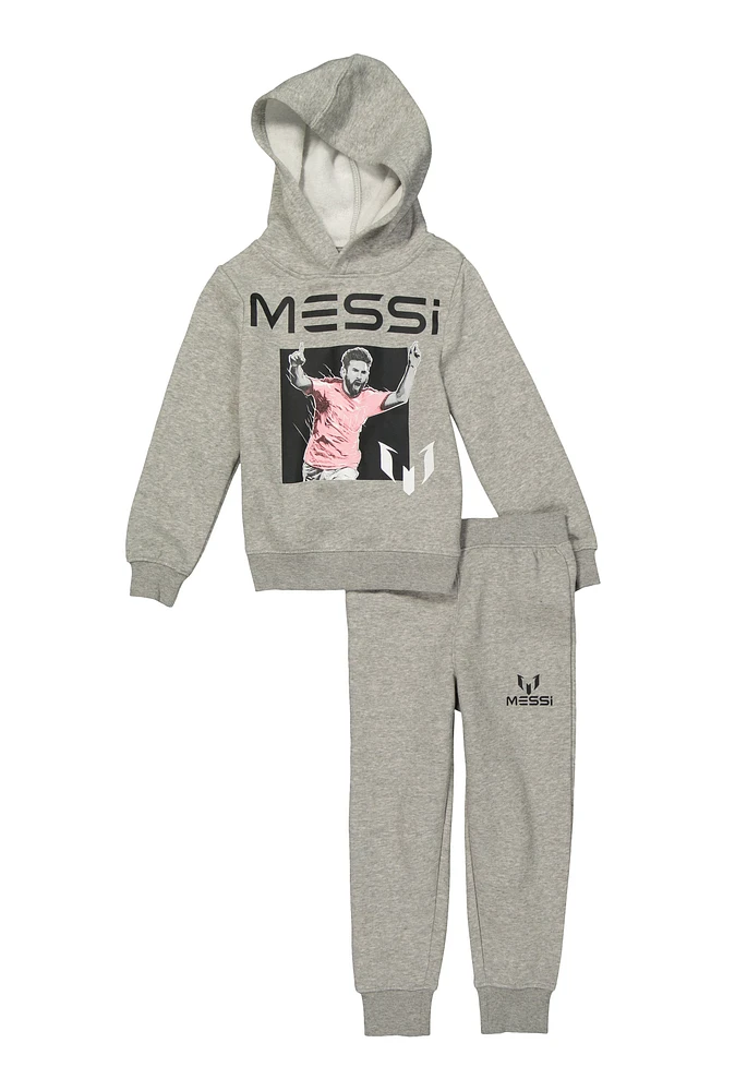 Little Boys Messi Graphic Hoodie and Joggers, Grey, Size 5