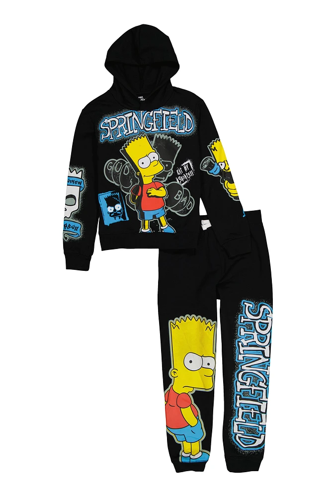 Boys Springfield Bart Simpson Graphic Hoodie and Joggers, Black, Size 10-12