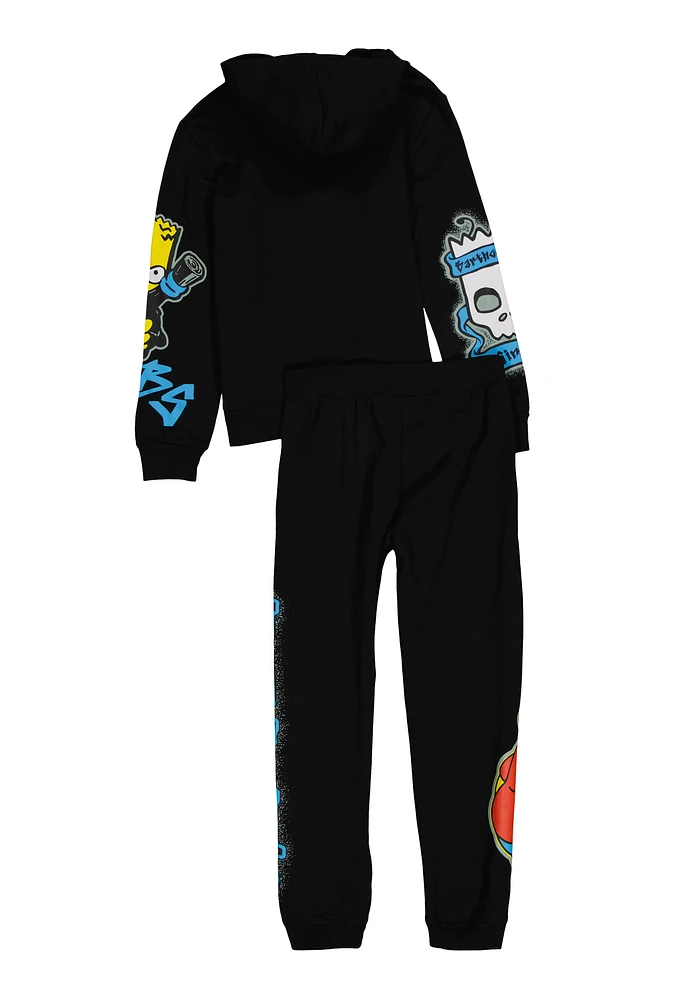 Boys Springfield Bart Simpson Graphic Hoodie and Joggers, Black, Size 10-12