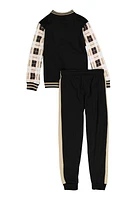 Boys V Initial Plaid Sleeve Jacket and Joggers, 16-18