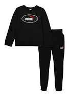 Boys Puma Logo Sweatshirt and Joggers, Black, Size 14-16