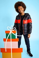 Boys Puma Stripe Detail Puffer Jacket, Black, Size 18-20
