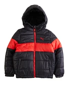 Boys Puma Stripe Detail Puffer Jacket, Black, Size 10-12