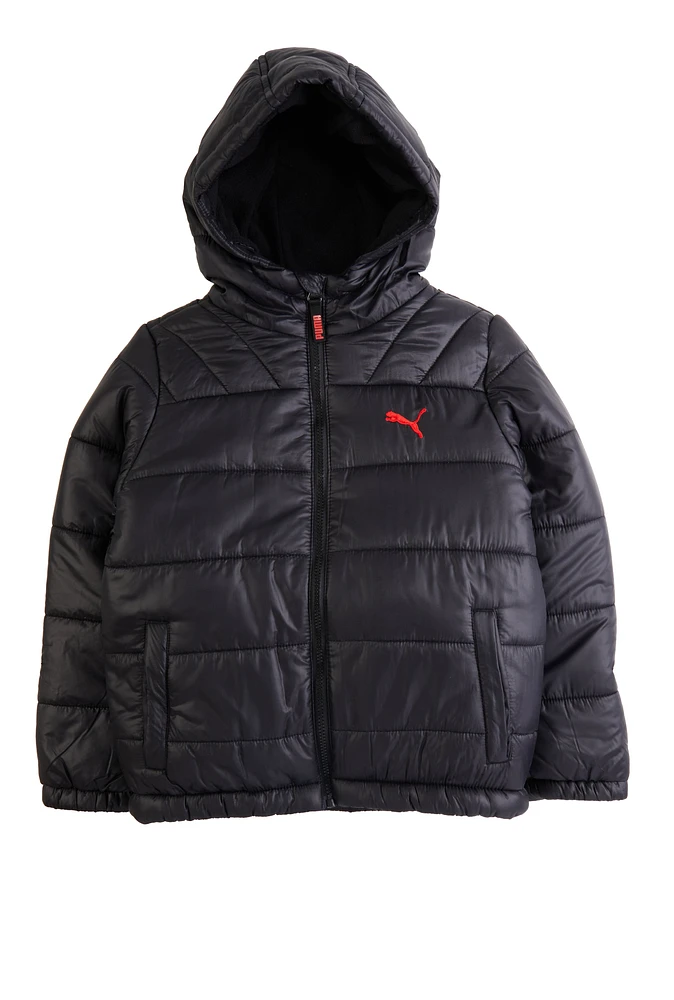 Boys Puma Logo Puffer Jacket, Black, Size L