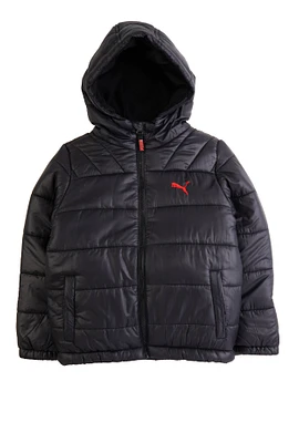 Boys Puma Logo Puffer Jacket, Black, Size M