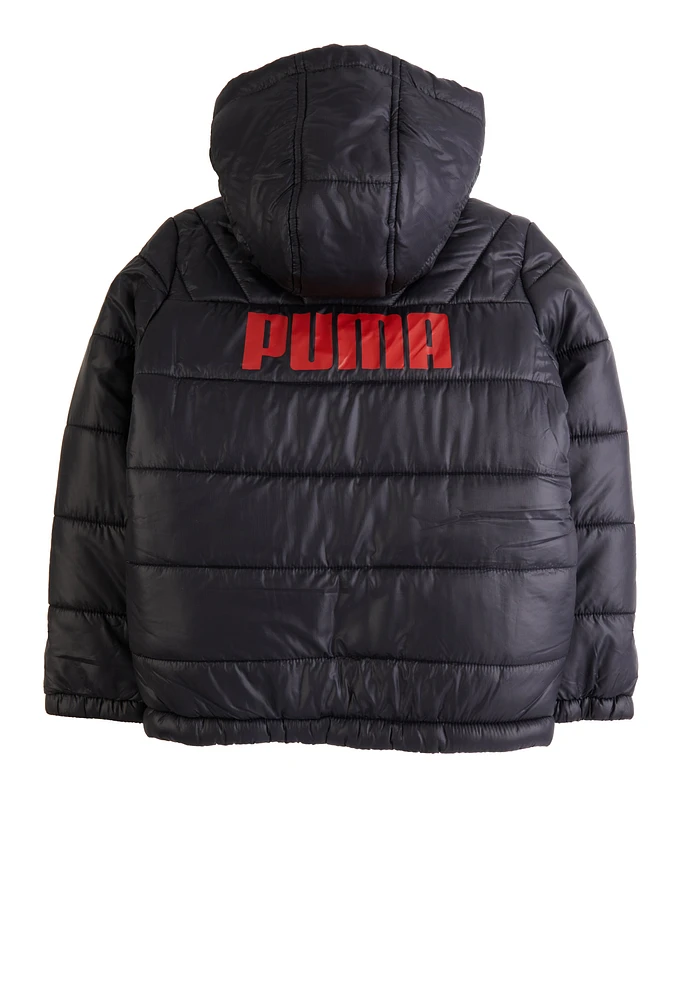 Boys Puma Logo Puffer Jacket, Black, Size S