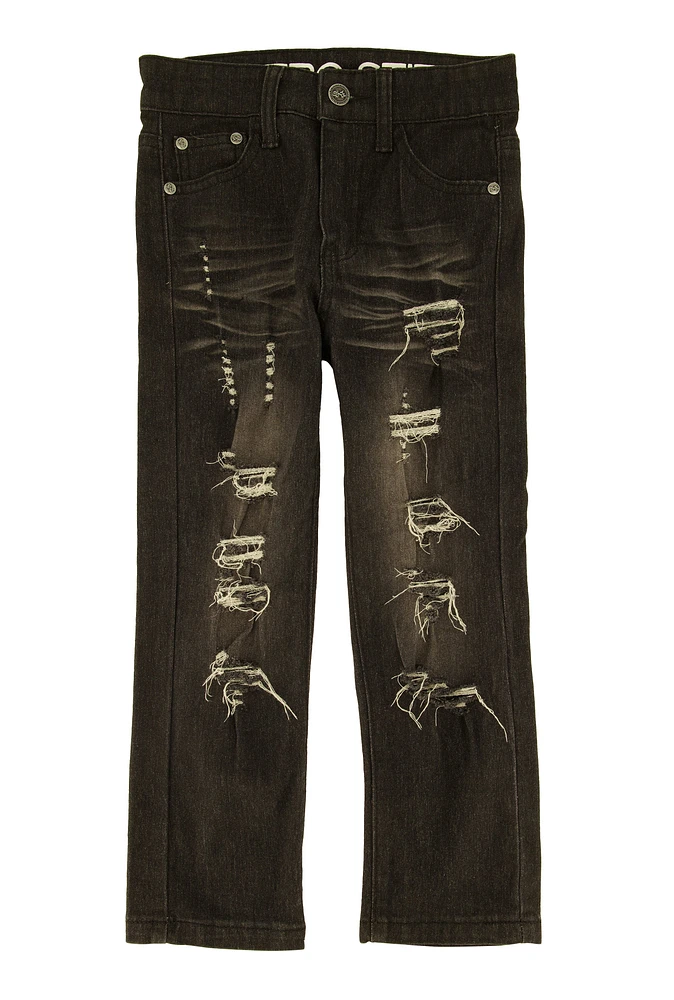 Little Boys Distressed Jeans, Black, Size 6