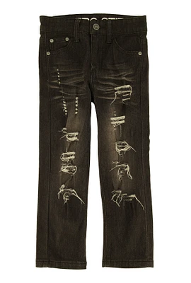 Little Boys Distressed Jeans, Black, Size 6