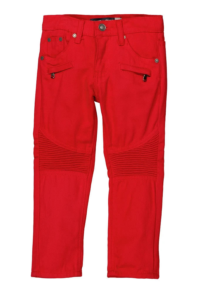 Little Boys Zipper Detail Moto Skinny Jeans, Red, Size 4
