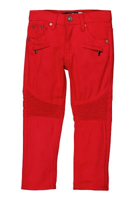 Little Boys Zipper Detail Moto Skinny Jeans, Red, Size 4