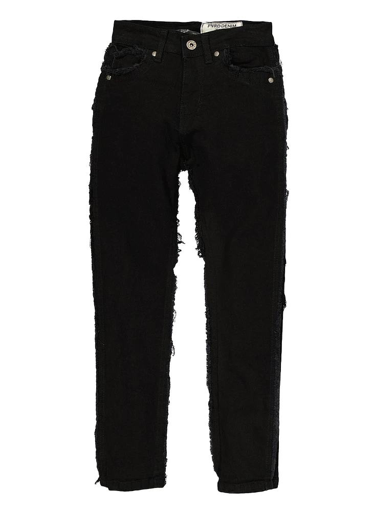 Boys Solid Frayed Skinny Jeans, Black, Size 10