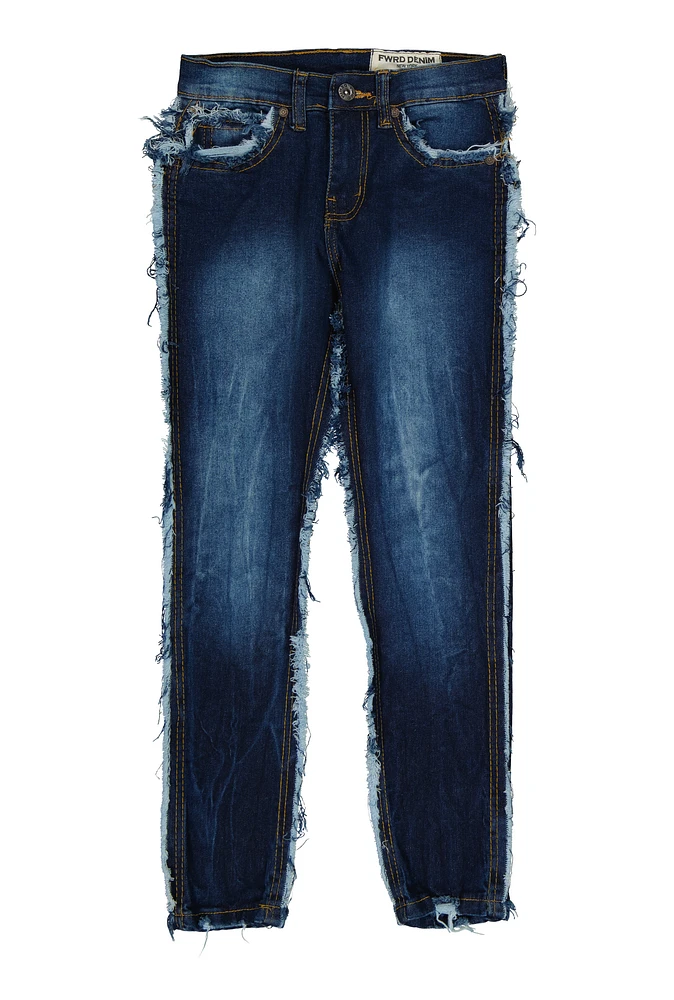 Boys Frayed Slim Jeans, Blue, Size 16