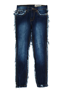 Boys Frayed Slim Jeans, Blue, Size 16