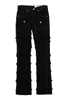 Boys Distressed Frayed Patchwork Jeans, Black, Size 14