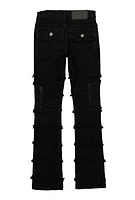 Boys Distressed Frayed Patchwork Jeans, Black, Size 14