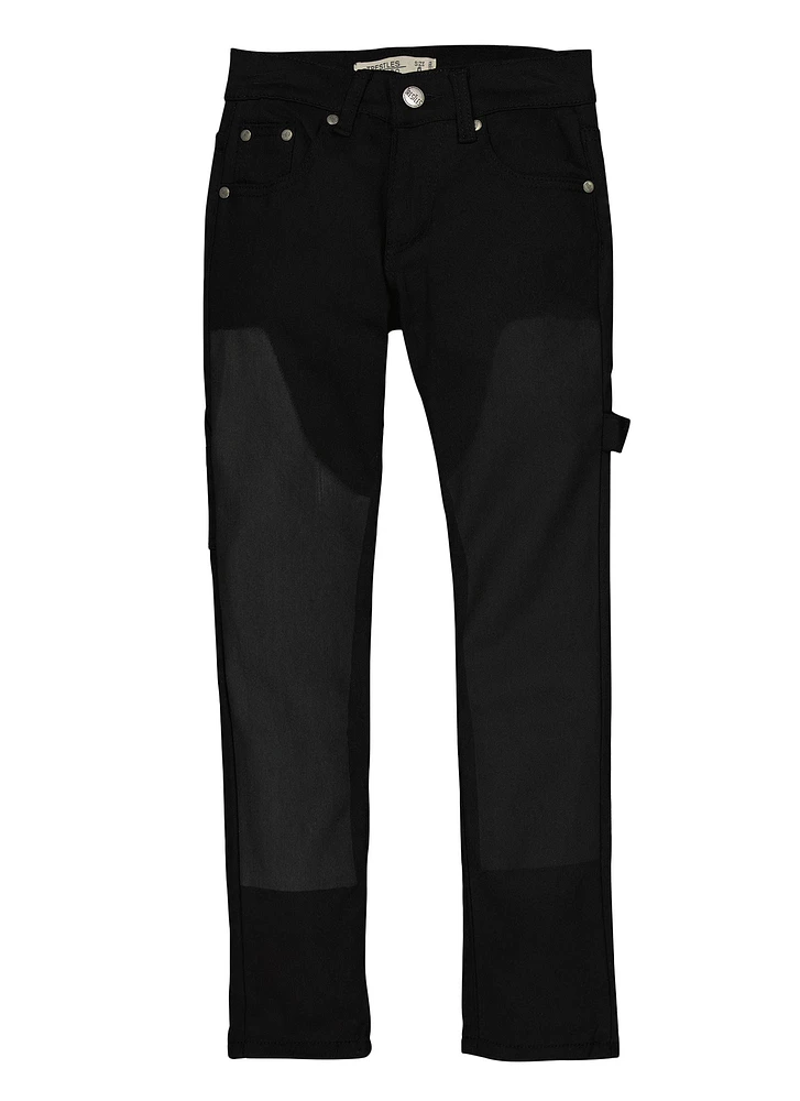 Boys Waxed Detail Skinny Carpenter Jeans, Black, Size 14