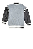 Little Boys Royalty Chenille Patch Graphic Varsity Jacket, Grey, Size 7