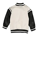 Little Boys Royalty Chenille Patch Graphic Varsity Jacket, White, Size 5-6