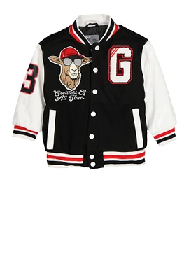 Little Boys Greatest Of All Time Varsity Jacket, Black, Size 4
