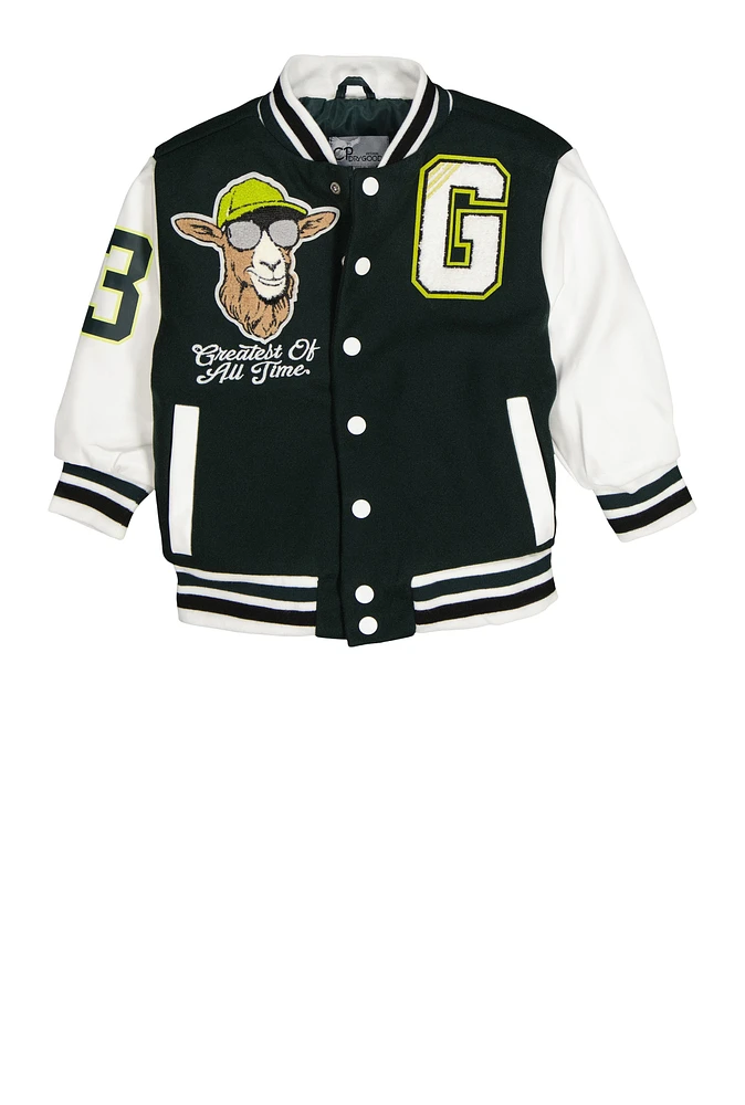 Little Boys Greatest Of All Time Varsity Jacket, Green, Size 5-6