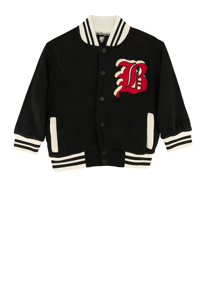 Little Boys Bear Athletic Dept Graphic Varsity Jacket, Black, Size 4