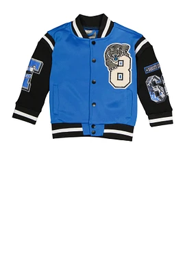 Little Boys Tiger Graphic Chenille Patch Varsity Jacket,