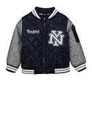 Little Boys New York Patch Quilted Jacket, Blue, Size 4