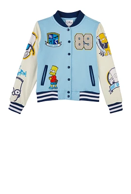 Boys Bart Simpson Graphic Patch Varsity Jacket, Blue, Size 10-12