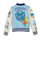 Boys Bart Simpson Graphic Patch Varsity Jacket, Blue, Size 10-12