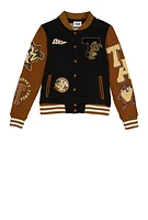 Boys Tasmanian Devil Embroidered Varsity Jacket, Brown, Size 10-12