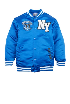 Boys Athletic Graphic Varsity Bomber Jacket, Blue, Size 10-12