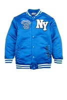 Boys Athletic Graphic Varsity Bomber Jacket, Blue, Size 18