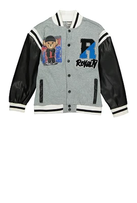 Boys Royalty Chenille Patch Graphic Varsity Jacket,