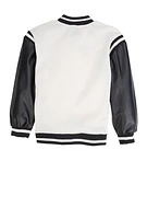 Boys Royalty Chenille Patch Graphic Varsity Jacket, White,