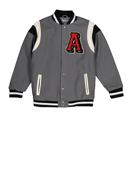 Boys Graphic Letterman Jacket, Grey, Size 10-12