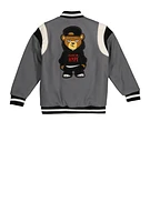 Boys Graphic Letterman Jacket, Grey, Size 10-12