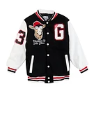 Boys GOAT Chenille Patch Varsity Jacket, Black, Size 14-16