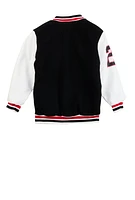 Boys GOAT Chenille Patch Varsity Jacket, Black,