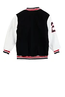 Boys GOAT Chenille Patch Varsity Jacket, Black, Size 14-16
