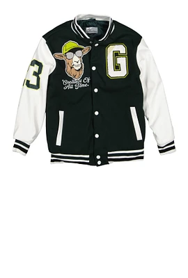 Boys GOAT Chenille Patch Varsity Jacket, Green, Size 14-16