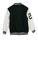 Boys GOAT Chenille Patch Varsity Jacket, Green, Size 14-16