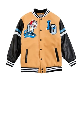 Boys Graphic Chenille Patch Varsity Jacket, Yellow, Size 10-12