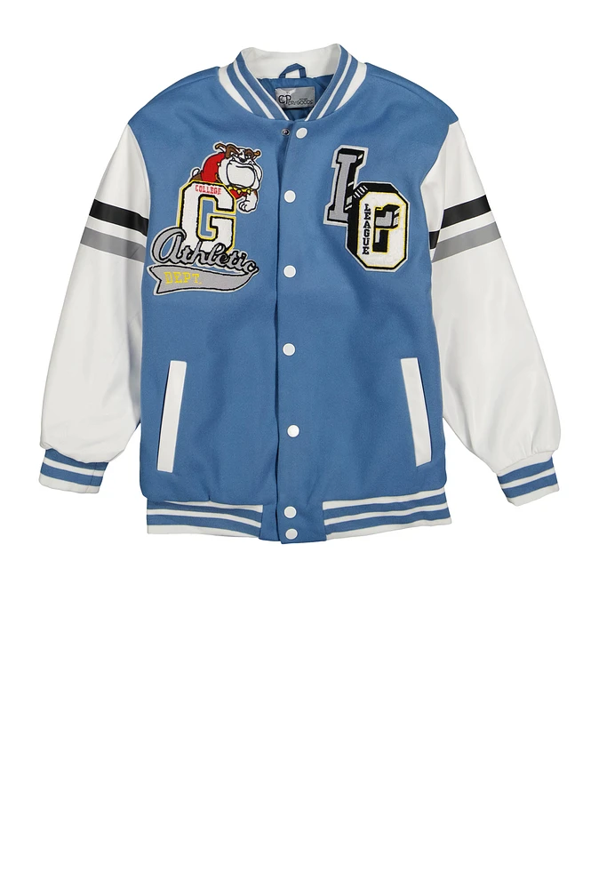 Boys Graphic Chenille Patch Varsity Jacket, 14-16