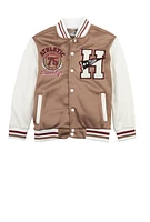 Boys Athletic Brooklyn Graphic Varsity Jacket, Brown,