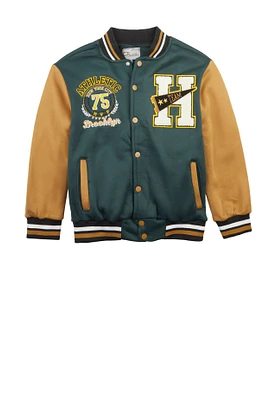 Boys Athletic Brooklyn Graphic Varsity Jacket, Green, Size 10-12