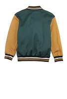 Boys Athletic Brooklyn Graphic Varsity Jacket, Green, Size 10-12