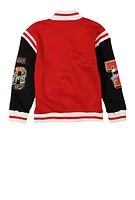 Boys Tiger Graphic Chenille Patch Varsity Jacket, Red, Size 14-16